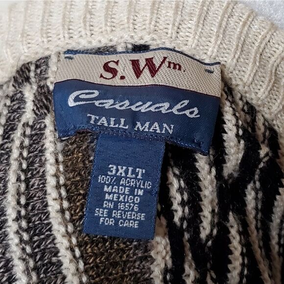 VINTAGE 1980s SW Casuals Barcode Corded Cream Brown Crewneck Knit Sweater 3XLT - Picture 11 of 11